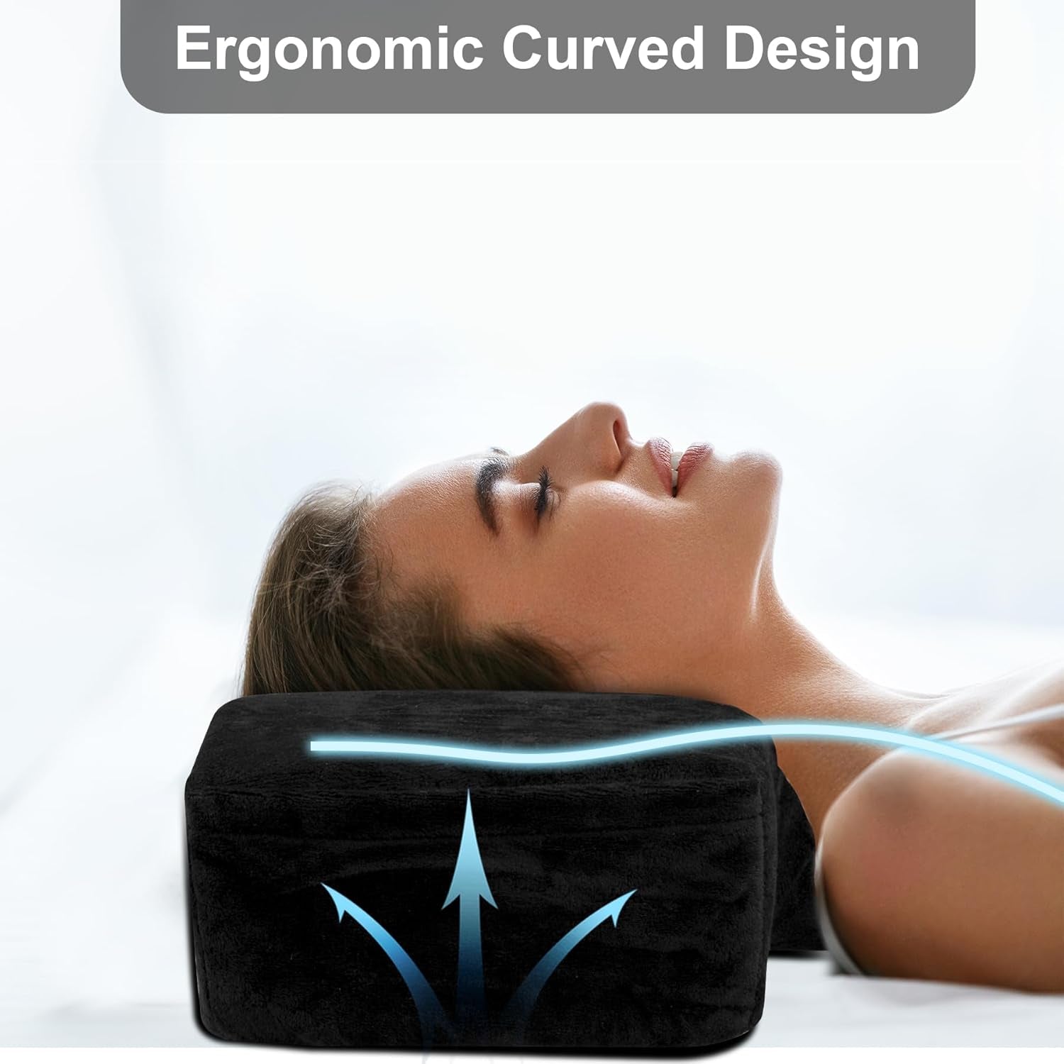 Lash Pillow for Lash Extensions- Memory Foam Lash Pillow with Neck and Back Support, Ergonomic Lash Bed Pillow with Velvet Pillowcase and Lash Organizer Pockets (Black)