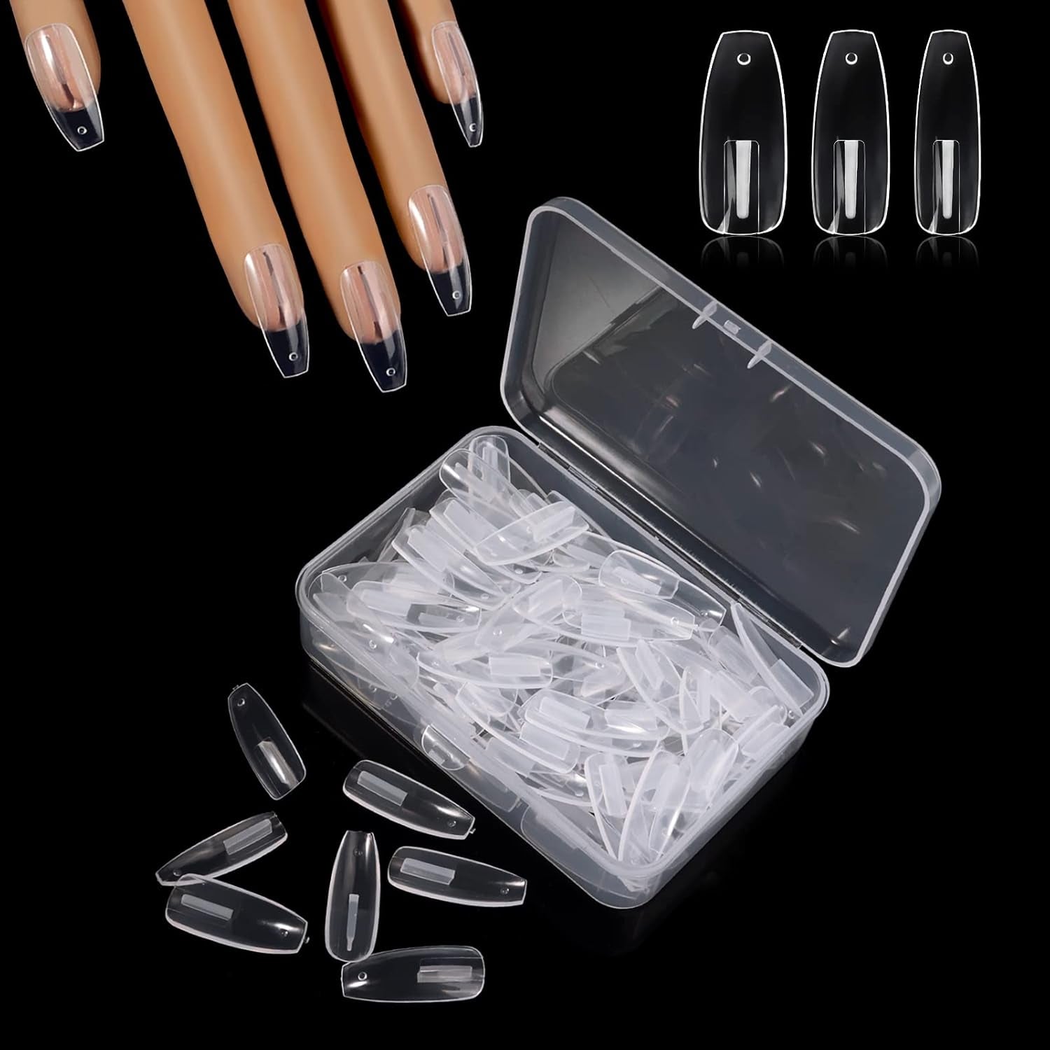 100PCS Replacement Nail Tips for Practice Hand, Clear Refill Acrylic Fake Nail Tips for Silicone Nail Hand Practice, Nail Pieces Never Fall off Finger Never Break for DIY Nail Art Salon Practice
